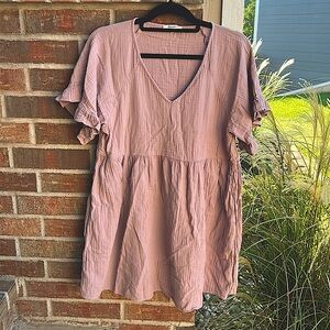 MADEWELL Ladies L Ruffle Sleeve Easy Minidress (in light mauve)